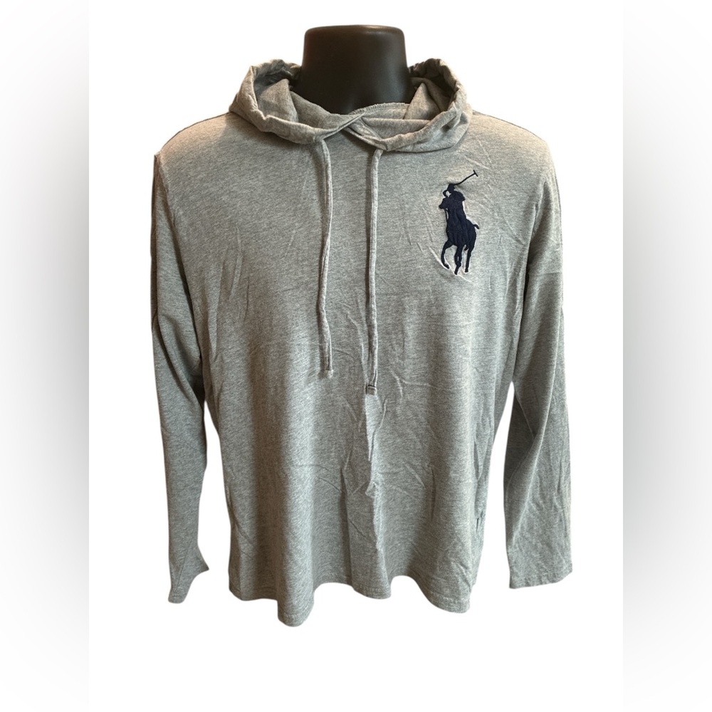 Ralph Lauren Gray Hoodie with Navy Accents. 100% Cotton. Size Medium.